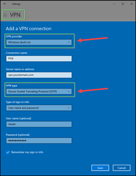 Configure VPN endpoint on Windows.