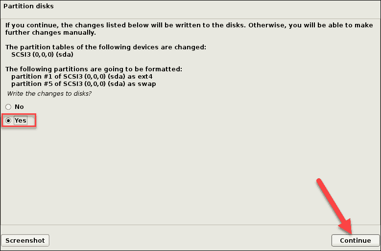 confirm disk partitioning debian