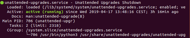 example for confirmation of successful installation of unattended upgrades service