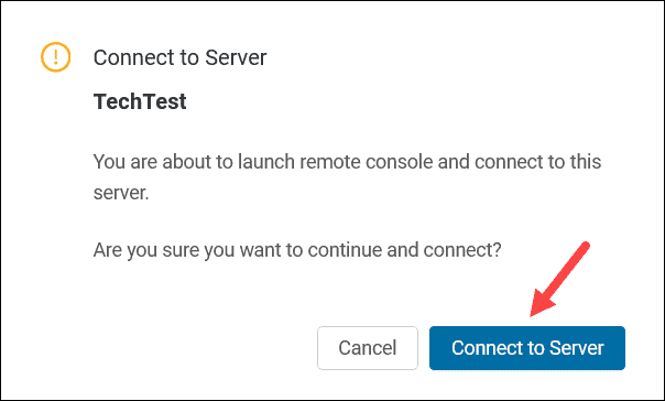 Connect to server confirmation popup