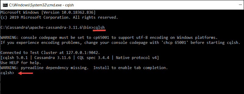 Accessing the Cassandra cql shell from windows cmd.