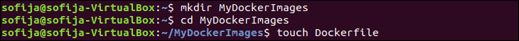 command for creating a new dockerfile in linux