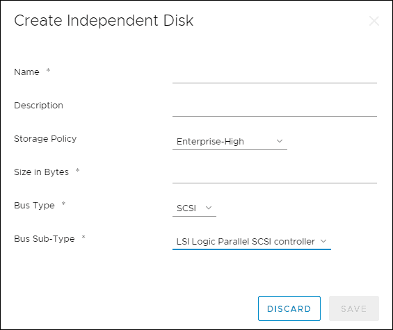 create independent disks in vcloud director settings