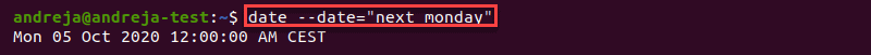 Date next monday format in linux