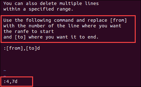 Example showing How to delete ranges of lines