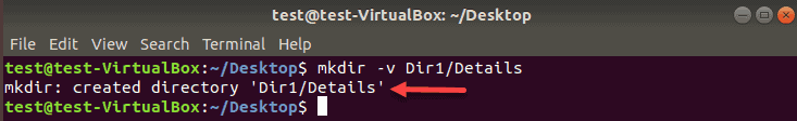example for details of new directory made in linux