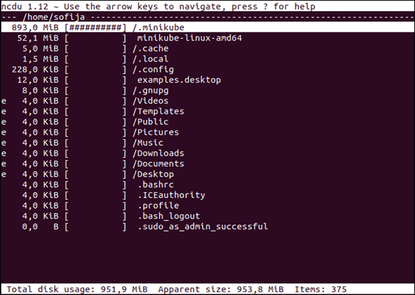 Display Disk Usage Using the ncdu command.