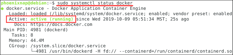 check if docker service is running and active