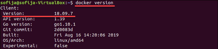 Checking and verifying Docker version on Ubuntu 18.04.