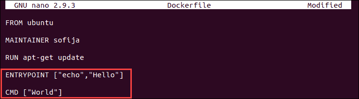 An example of a Dockerfile with ENTRYPOINT and CMD together.