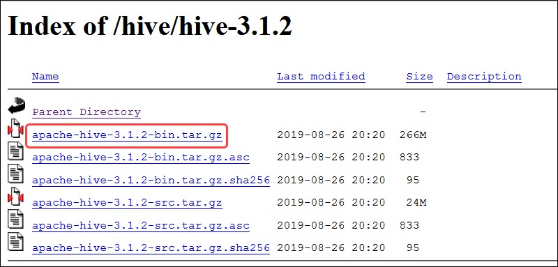 Select the Hive 3.2.1 tar file for download.