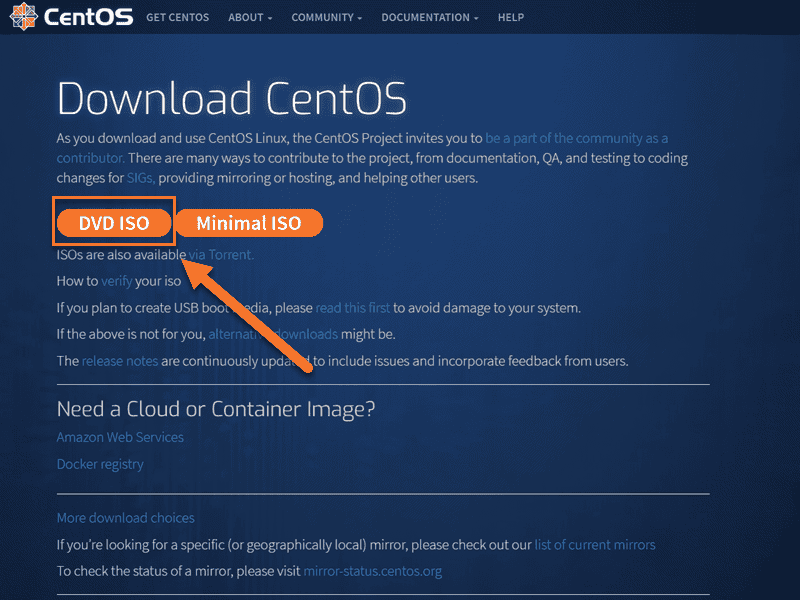 Select DVD ISO option for CentOS 7 installation.