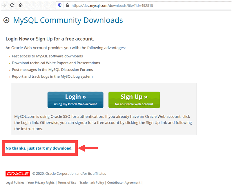 Location of the link to download MySQL Installer.