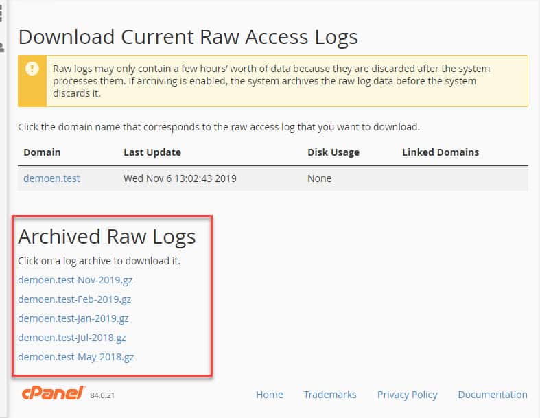 How to download raw Apache logs.
