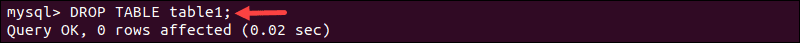 MySQL DROP statement removes table from database.
