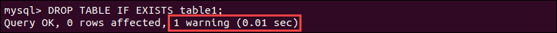 Warning if the table to be dropped does not exist.