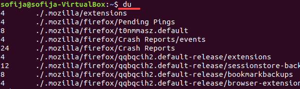 Du command for displaying disk usage in Linux.