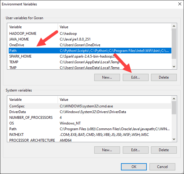 Edit the path variable to add Spark home.