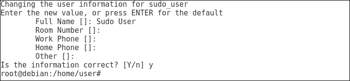 changing the user information for the sudo user