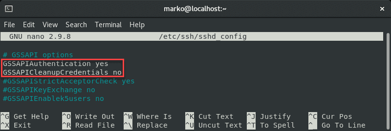 Editing the shhd_config file to comment out the GSSAPI-related options 