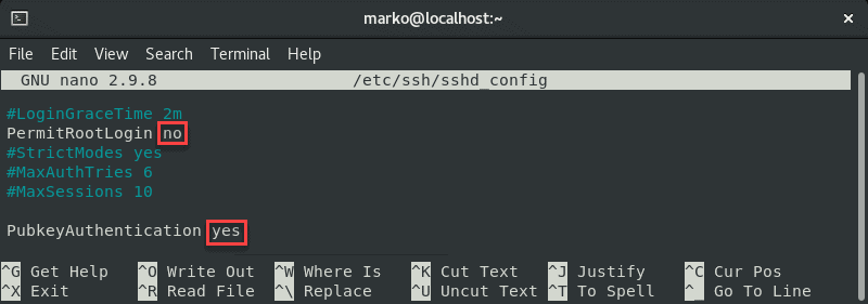 Editing the shhd_config file to enable public key authentication