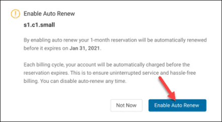 Enable server reservation auto renew confirmation box
