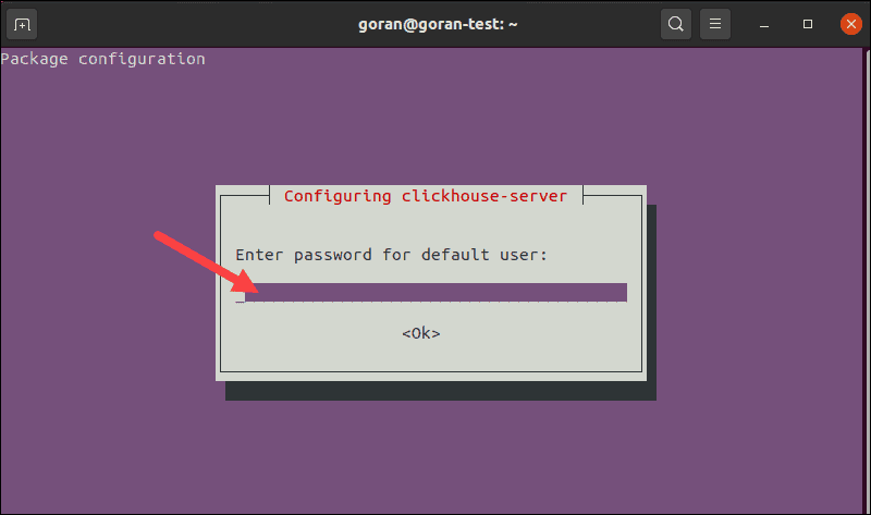 Popup to enter a password for ClickHouse default user