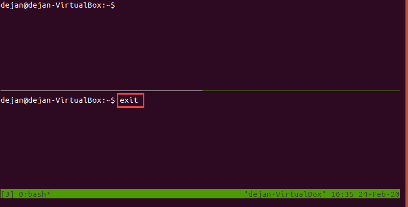 example of the tmux exit command