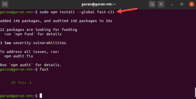 Install Fast-cli on Linux. 