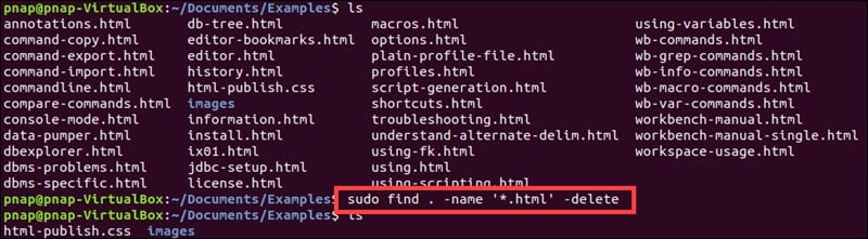 Delete files with find command.