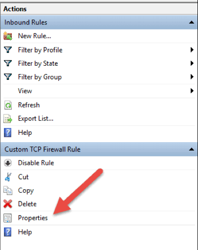 tcp firewall custom rule properties