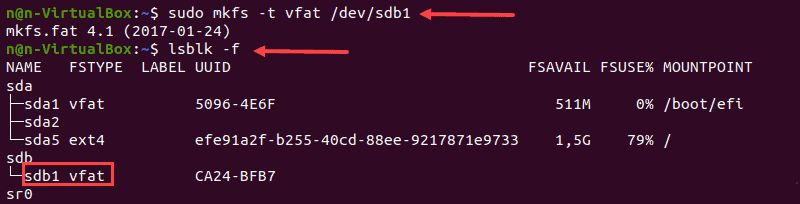 Formatting disk partition using FAT32 file system in Linux.