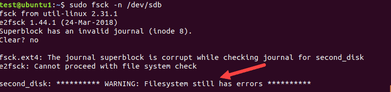 Use -n fsck option to print errors without fixing them. 