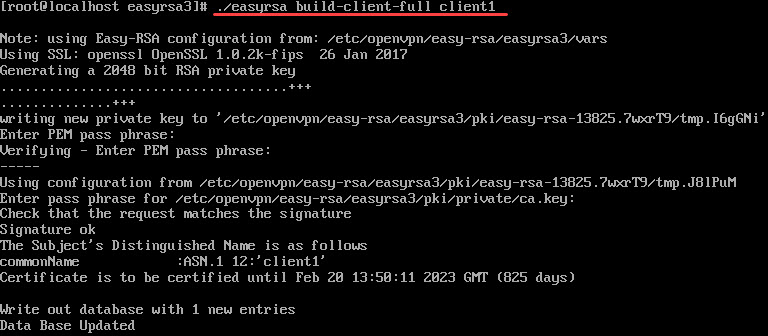 Generate certificate and keys for client.