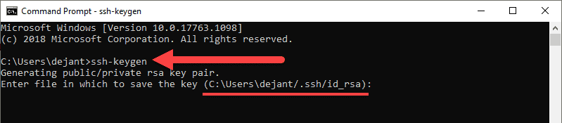 OpenSSH command tgenerates an SSH key in Windows