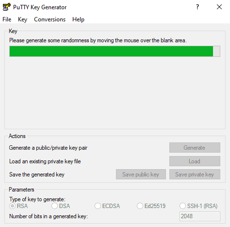 Generating an SSH key pair in Putty.