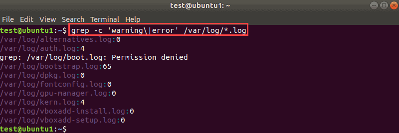 Terminal output when searching for multiple patterns in a specific file type with grep.