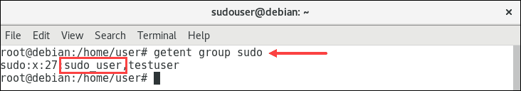 output checking is user was added to sudo group