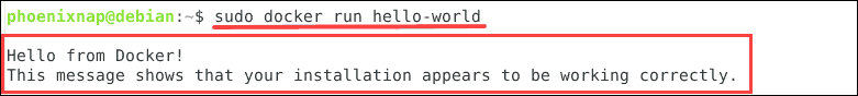 run hello world test image in docker