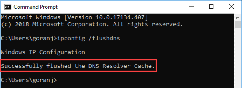 successfully flushed dns cache