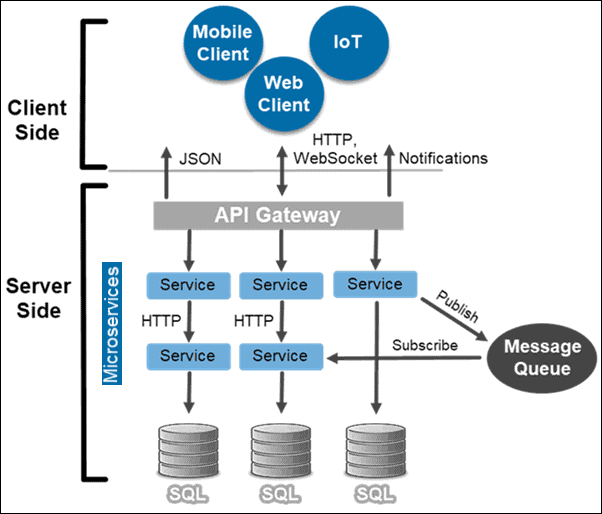 Graph explaining Microservices from Client and Server side