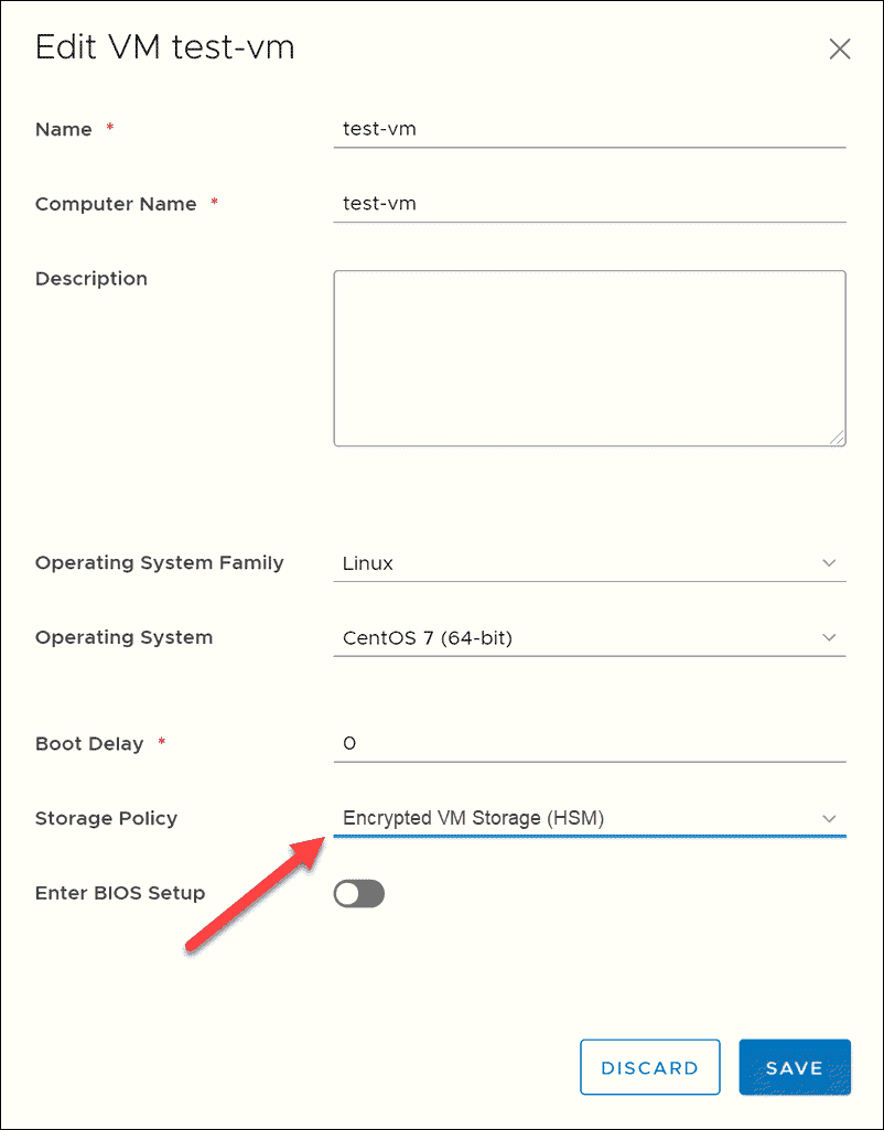 Apply the Fortanix VM encryption policy as a storage policy.