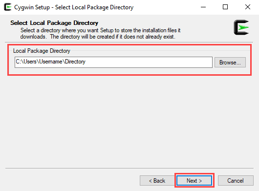 Selecting local package directory for Cygwin 