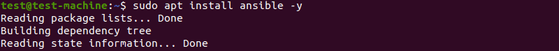 Installing Ansible with the 'sudo apt install ansible -y' command