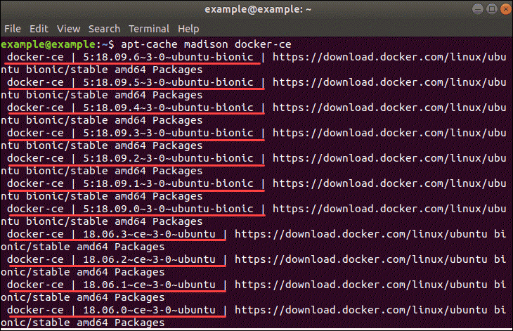 list available docker version in terminal 