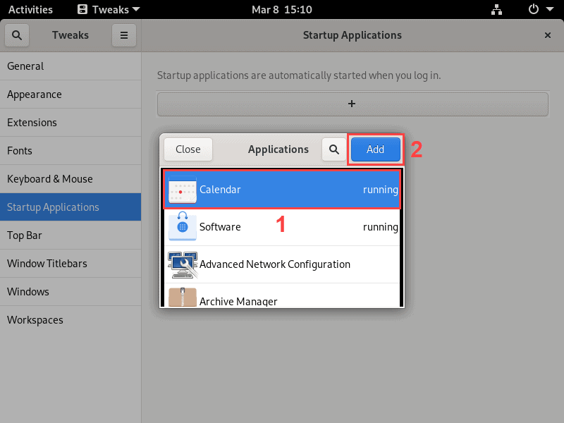 Select an application and click Add