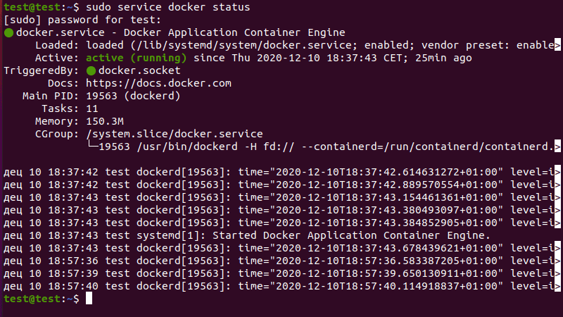 Checking the Docker service status to resolve the "cannot connect to the docker daemon" error.