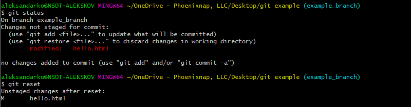 using $git reset to unstage all changes