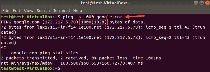 Linux Ping Packet Size