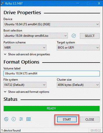 Start creation of USB installtion drive.